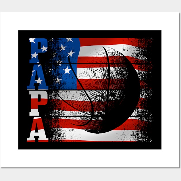 Papa American Flag Basketball shirt 4th of July gift for dad Wall Art by angel